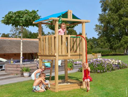 Drewniany Plac Zabaw dla dzieci Maly ogród • Jungle Hut Fireman's Pole