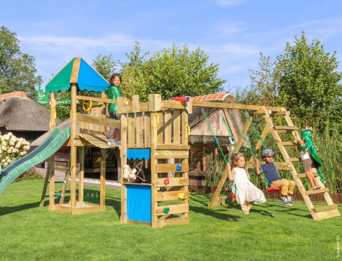 Swing and Slide Set with Climbing Wall • Explorer 2-Climb 